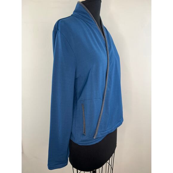 Woolrich Blue Long Sleeve Mock Neck Bur Basin Merino Wool Cardigan Sweater  L - Picture 2 of 9